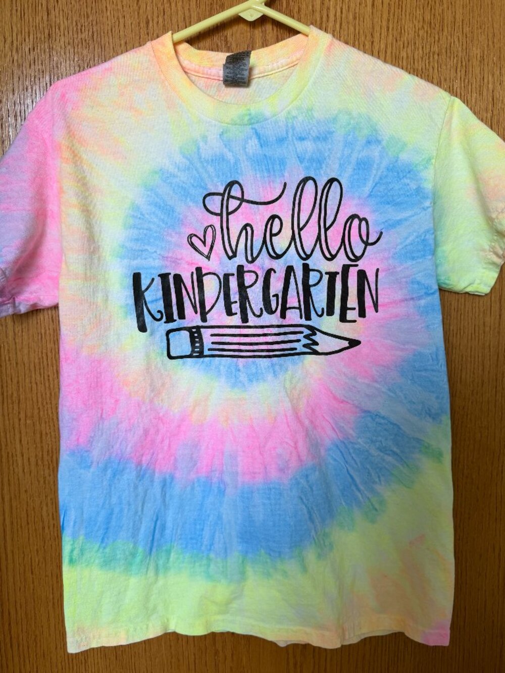 Hello Kindergarten Tie Dye Teacher Shirt | Gildan Heavy Cotton Size Medium